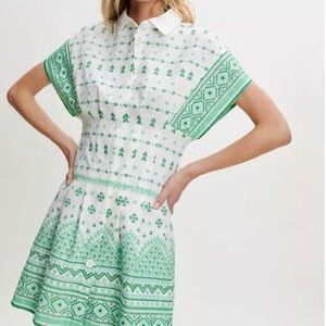 Maje Green and White Embroidered Dress Size 38 NWOT